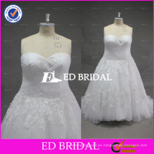 ED nupcial elegante una línea de encaje sin tirantes de cremallera Appliqued y plisado y rebordeado vestido de boda de Alibaba más tamaño 2017